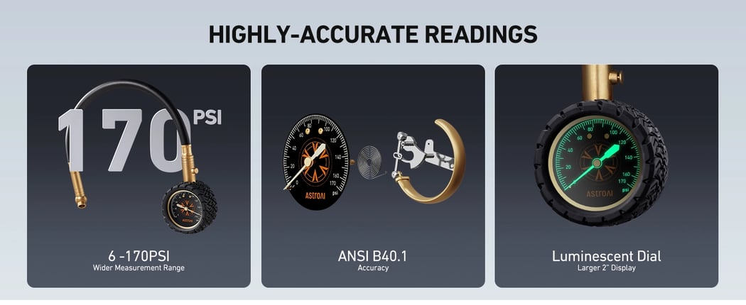 AstroAI Tire Pressure Gauge with Metal Tire Gauge Pipe, Large 2